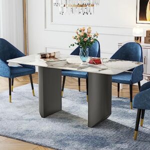 HERNEST 63" Rectangular Sintered Stone Dining Table for 4-6, Heavy Duty Dining Room Table with Semi-Circular Stainless Steel Pedestal Modern Kitchen Table for Living Room, Pandora