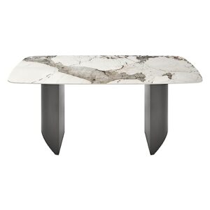 HERNEST 63" Rectangular Sintered Stone Dining Table for 4-6, Heavy Duty Dining Room Table with Semi-Circular Stainless Steel Pedestal Modern Kitchen Table for Living Room, Pandora