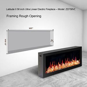 Litedeer Homes Latitude II 58" Smart Electric Fireplace with App, Crackling Fire Sounds, Diamond-Like Crystal, Black - ZEF58VC