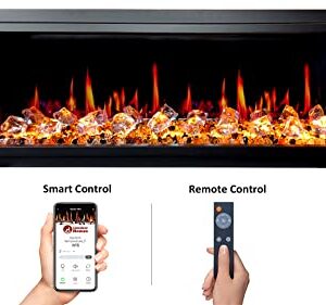 Litedeer Homes Latitude II 58" Smart Electric Fireplace with App, Crackling Fire Sounds, Diamond-Like Crystal, Black - ZEF58VC