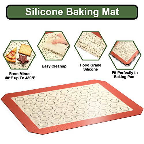 Baking Sheet Tray Cooling Rack with Silicone Mat Set, Stainless Steel Cookie Pan For Oven, Set of 9 (3 Sheets + 3 Racks Mats), Warp Resistant & Heavy Duty Easy Clean