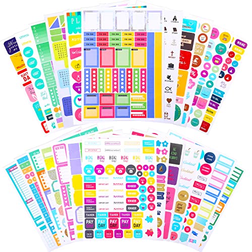 24 Sheets Daily Planner Stickers, Monthly Planner Stickers Seasonal Stickers for Calendars and Planners, Cute Calendar Stickers Holiday Stickers for Journaling, Scrapbooking, 1300+ Adults Planner