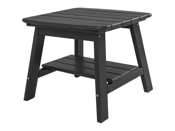 BIVODA Adirondack Table, 20 inch Outdoor Side Table with Storage Shelf, 2-Tier HDPE Patio End Table, Easy Maintenance & Weather Resistant, Modern Side Table for Living Room,Patio, Pool, Porch