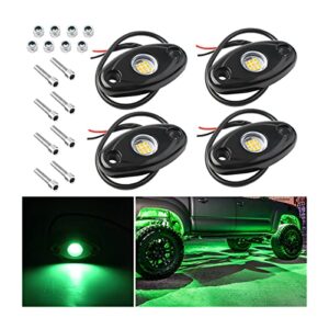 rock lights for trucks, 4 pods led rock lights, ip67 waterproof neon rock lights kits for pickup atv off road suv, high brightness multifunction underglow lighting glow trail rig lamp (green)