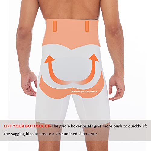 TOPELLER Men Tummy Control Shorts High Waist Slimming Compression Underwear Body Shaper Belly Girdle Boxer Briefs White