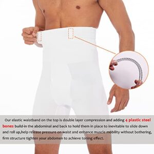 TOPELLER Men Tummy Control Shorts High Waist Slimming Compression Underwear Body Shaper Belly Girdle Boxer Briefs White