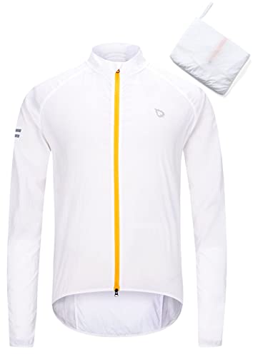 BALEAF Men's Cycling Windbreaker Jackets Lightweight Windproof Packable Pockets Reflective Water-resistant UPF40+ All Weather White L