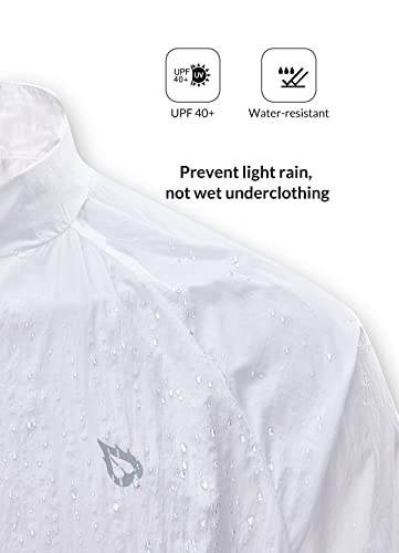 BALEAF Men's Cycling Windbreaker Jackets Lightweight Windproof Packable Pockets Reflective Water-resistant UPF40+ All Weather White L