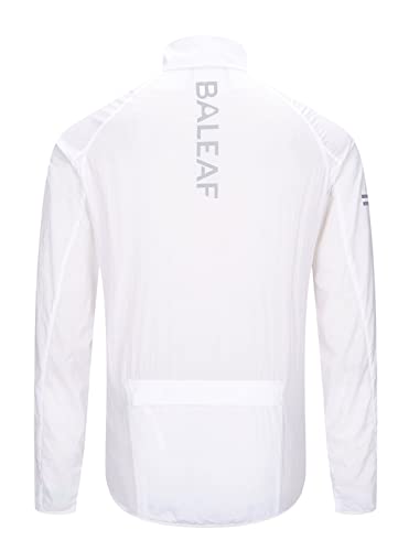 BALEAF Men's Cycling Windbreaker Jackets Lightweight Windproof Packable Pockets Reflective Water-resistant UPF40+ All Weather White L