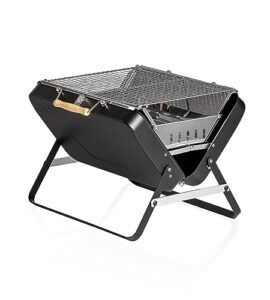 kenluck charcoal grill. portable stainless steel bbq grill, collapsible barbecue grill for small patio and backyard, foldable outdoor accessories (celebration grill (x-large), sandy gloss black)