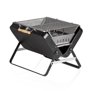 KENLUCK Charcoal Grill. Portable Stainless Steel BBQ Grill, Collapsible Barbecue Grill for Small Patio and Backyard, Foldable Outdoor Accessories (Celebration Grill (X-Large), Sandy Gloss Black)