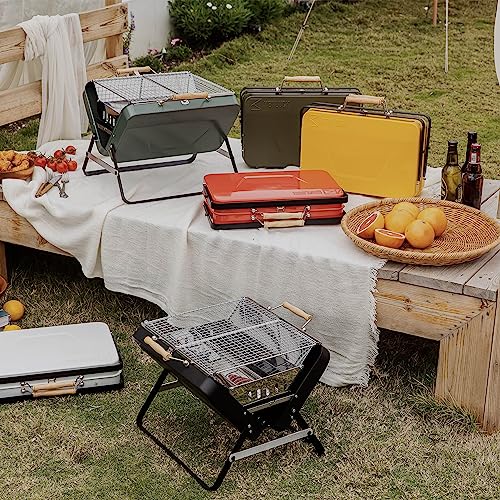KENLUCK Charcoal Grill. Portable Stainless Steel BBQ Grill, Collapsible Barbecue Grill for Small Patio and Backyard, Foldable Outdoor Accessories (Celebration Grill (X-Large), Sandy Gloss Black)