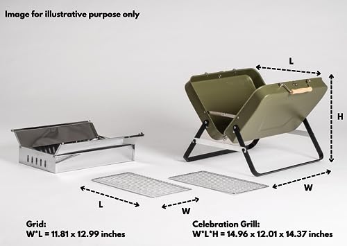 KENLUCK Charcoal Grill. Portable Stainless Steel BBQ Grill, Collapsible Barbecue Grill for Small Patio and Backyard, Foldable Outdoor Accessories (Celebration Grill (X-Large), Sandy Gloss Black)