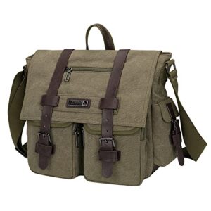 witzman vintage canvas messenger bag for men and women large satchel bags crossbody with 12 inch laptop (a8008 army green)