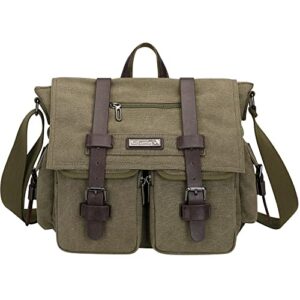 WITZMAN Vintage Canvas Messenger Bag for Men and Women Large Satchel Bags Crossbody with 12 inch Laptop (A8008 army green)