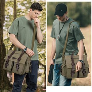 WITZMAN Vintage Canvas Messenger Bag for Men and Women Large Satchel Bags Crossbody with 12 inch Laptop (A8008 army green)