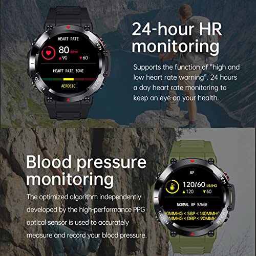 Yihou Fitness Tracker Military Smart Watch for Men Bluetooth Call Watch Message Reminder Waterproof Pedometer Step Counter Calorie Tactical Sport Smart Watch for Android Phones Compatible iPhone