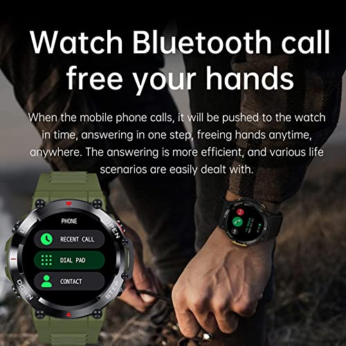 Yihou Fitness Tracker Military Smart Watch for Men Bluetooth Call Watch Message Reminder Waterproof Pedometer Step Counter Calorie Tactical Sport Smart Watch for Android Phones Compatible iPhone