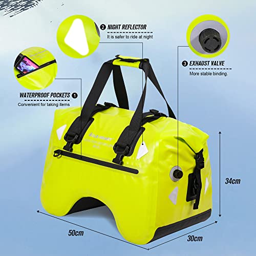 WILD HEART Motorcycle Rear Seat Bag U shape 50L Waterproof Tail Duffel Bag Motorbike Luggage With Strape (Fluorescent green)