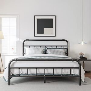 bosrii queen size bed frame with headbaord and footboard, 18 inches high, 3500 pounds heavy duty metal slats support for mattress, no box spring needed, noise-free, black