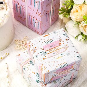LeZakaa Birthday Wrapping Paper Roll - Mini Roll - Cake/Flower/Candle Print for Girl, Women Gift Wrapping - 17 x 120 inches, 3 Rolls (42.5 sq.ft.ttl.)