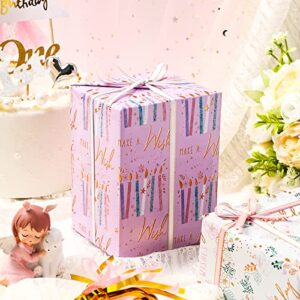 LeZakaa Birthday Wrapping Paper Roll - Mini Roll - Cake/Flower/Candle Print for Girl, Women Gift Wrapping - 17 x 120 inches, 3 Rolls (42.5 sq.ft.ttl.)