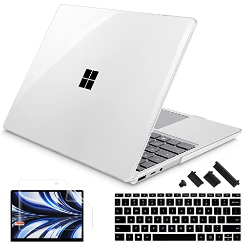 SUROCASE Compatible with Microsoft Surface Laptop Go 2 Go 1 12.4 Inch (2020-2022 Releases) Model 1943, Plastic Hard Case with Screen Protector + Keyboard Cover + Dust Plugs, Crystal Clear