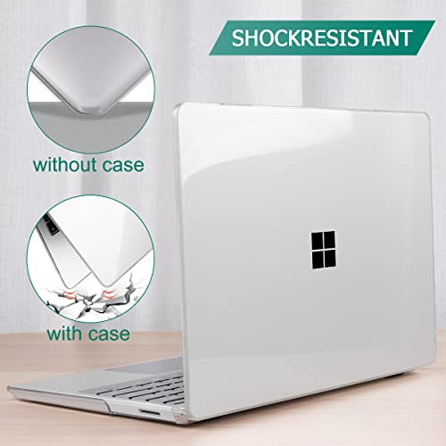 SUROCASE Compatible with Microsoft Surface Laptop Go 2 Go 1 12.4 Inch (2020-2022 Releases) Model 1943, Plastic Hard Case with Screen Protector + Keyboard Cover + Dust Plugs, Crystal Clear