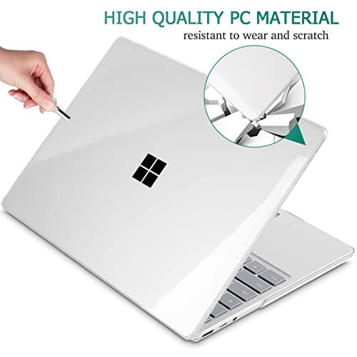 SUROCASE Compatible with Microsoft Surface Laptop Go 2 Go 1 12.4 Inch (2020-2022 Releases) Model 1943, Plastic Hard Case with Screen Protector + Keyboard Cover + Dust Plugs, Crystal Clear