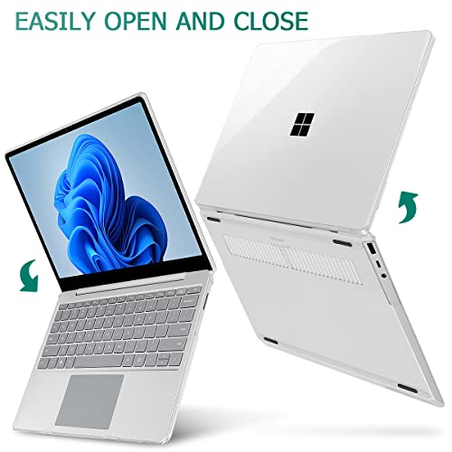 SUROCASE Compatible with Microsoft Surface Laptop Go 2 Go 1 12.4 Inch (2020-2022 Releases) Model 1943, Plastic Hard Case with Screen Protector + Keyboard Cover + Dust Plugs, Crystal Clear