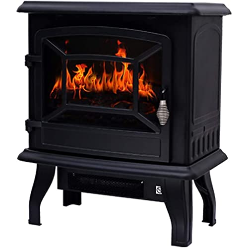 WIKINK Electric Fireplace Stove Heater, 1400W Floor Standing Freestanding Electric Fires Wood Stove with Wood Burning LED Light, Overheat Protection, for Indoor Living Room Use