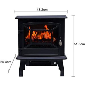 WIKINK Electric Fireplace Stove Heater, 1400W Floor Standing Freestanding Electric Fires Wood Stove with Wood Burning LED Light, Overheat Protection, for Indoor Living Room Use