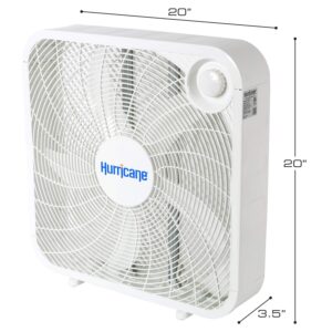 Hurricane Box Fan - 20 Inch, Classic Series, Floor Fan with 3 Energy Efficient Speed Settings, Compact Design, Lightweight - ETL Listed, White