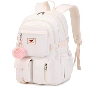 lxygd laptop backpack 15.6 inch kids elementary middle high school bag college backpacks anti theft travel back pack large bookbags for teens girls women students (off-white)
