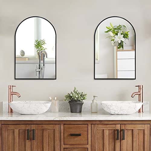 Arched Wall Mirror 20x30 Inch, Black Arched Bathroom Mirror, Vanity Decor Arched Mirror with Metal Frame, Arched Mirror for Entryway, Living Room, Bedroom, Salon -Black Curved Arch Mirror