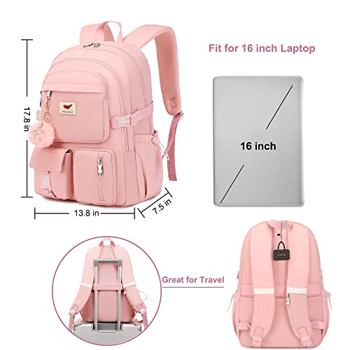 LXYGD Laptop Backpack 15.6 Inch Kids Elementary Middle High School Bag College Backpacks Anti Theft Travel Back Pack Large Bookbags for Teens Girls Women Students (Pink)