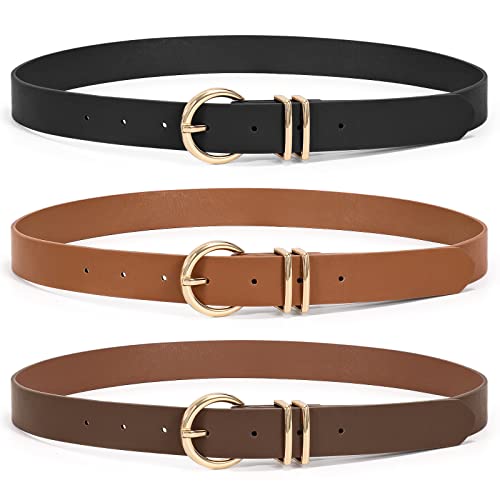 XZQTIVE 3 Pack 2Pack Women Belts For Jeans Dresses Pants Ladies Leather Waist Belt with Gold Buckle