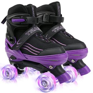 syxkj roller skates for boys 8 wheels light up fun illuminating girls roller skates kids skates 4 size adjustable (youth 4-7)