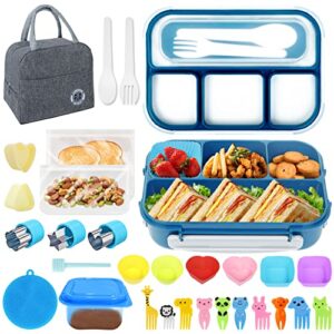 korlon 30 pcs bento box adult lunch box, 1300ml kids lunch box 4 compartment durable leakproof lunch containers for adults with spoon fork bag accessories, microwave dishwasher freezer safe