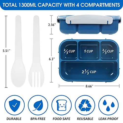 Korlon 30 Pcs Bento Box Adult Lunch Box, 1300ML Kids Lunch Box 4 Compartment Durable Leakproof Lunch Containers for Adults with Spoon Fork Bag Accessories, Microwave Dishwasher Freezer Safe