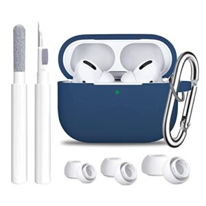 supfine (3 in 1) airpods pro case with cleaner kit & replacement ear tips, soft silicone protective cover with keychain, cleaning pen for airpod eartips with noise reduction hole (s/m/l) deep blue