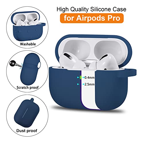 SUPFINE (3 in 1) Airpods Pro Case with Cleaner kit & Replacement Ear Tips, Soft Silicone Protective Cover with Keychain, Cleaning Pen for Airpod Eartips with Noise Reduction Hole (S/M/L) Deep Blue