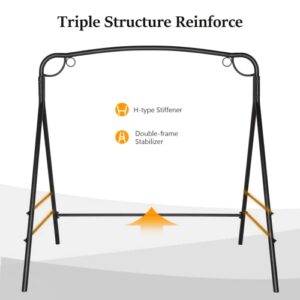 VINGLI Upgraded Metal Porch Swing Stand with Black Finish, Heavy Duty 660 LBS Weight Capacity Steel Swing Frame with Extra Side Bars, Powder Coated Hanging Swing Frame Set for Outdoors