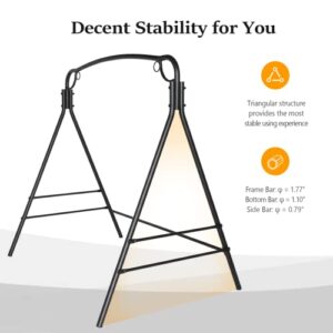 VINGLI Upgraded Metal Porch Swing Stand with Black Finish, Heavy Duty 660 LBS Weight Capacity Steel Swing Frame with Extra Side Bars, Powder Coated Hanging Swing Frame Set for Outdoors