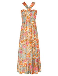 2023 women's halter neck floral sleeveless summer dresses for beach greygreen l