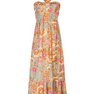 2023 Women's Halter Neck Floral Sleeveless Summer Dresses for Beach Greygreen L