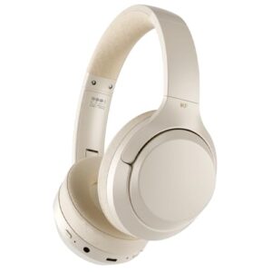 ikf t1-wireless wired headphones call noise cancelling bluetooth headset bass stereo sound 50 hours using time built-in microphone pairing 2 devices compatible ios/android (off-white)