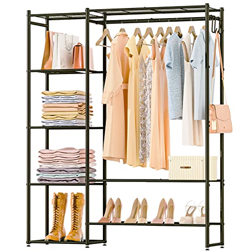 Neprock 6 Tier White Shoe Rack Organizer Bundle with Clothing Rack with Shelves