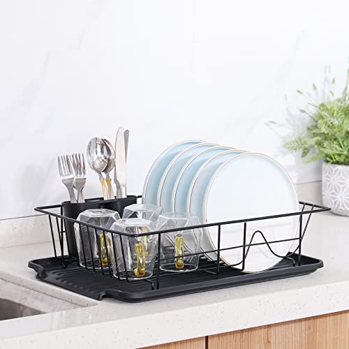 Demeliy Dish Drying Rack, Dish Rack with Drainboard & Utensil Holder, Waterproof Dish Racks Drainers for Kitchen Organization, Kitchen Counter, Durable Drying Rack for Dishes, Knives