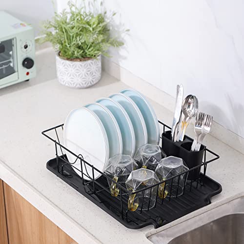 Demeliy Dish Drying Rack, Dish Rack with Drainboard & Utensil Holder, Waterproof Dish Racks Drainers for Kitchen Organization, Kitchen Counter, Durable Drying Rack for Dishes, Knives